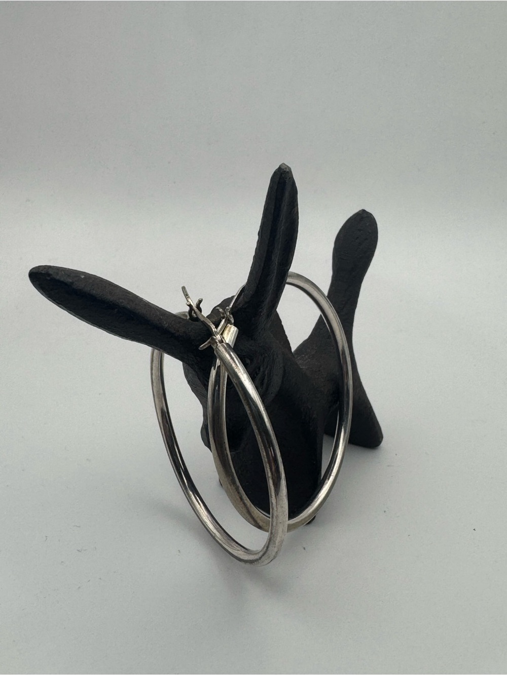 Sterling Silver 925 Hoop Earrings Latch Closure 2” Boho